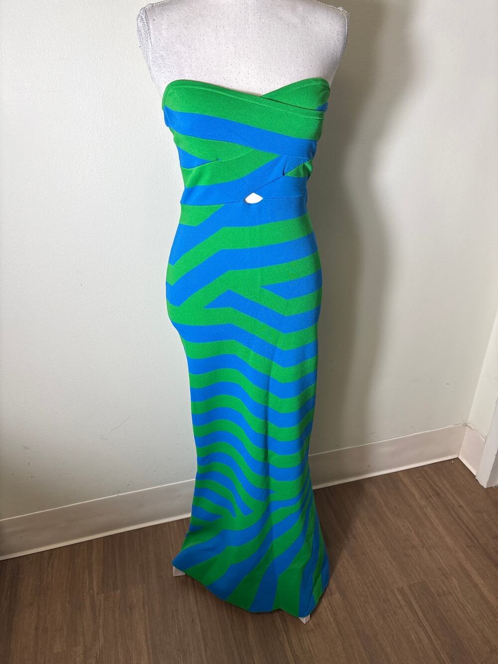 The Wolf Gang Blue and Green Bandeu Bodycon Dress Sz S